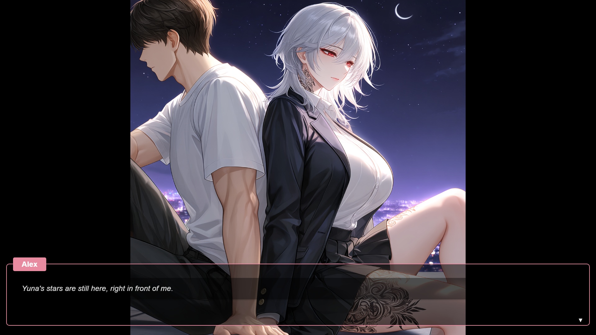 Cupid CG scene focused on Yuna in a night romance route