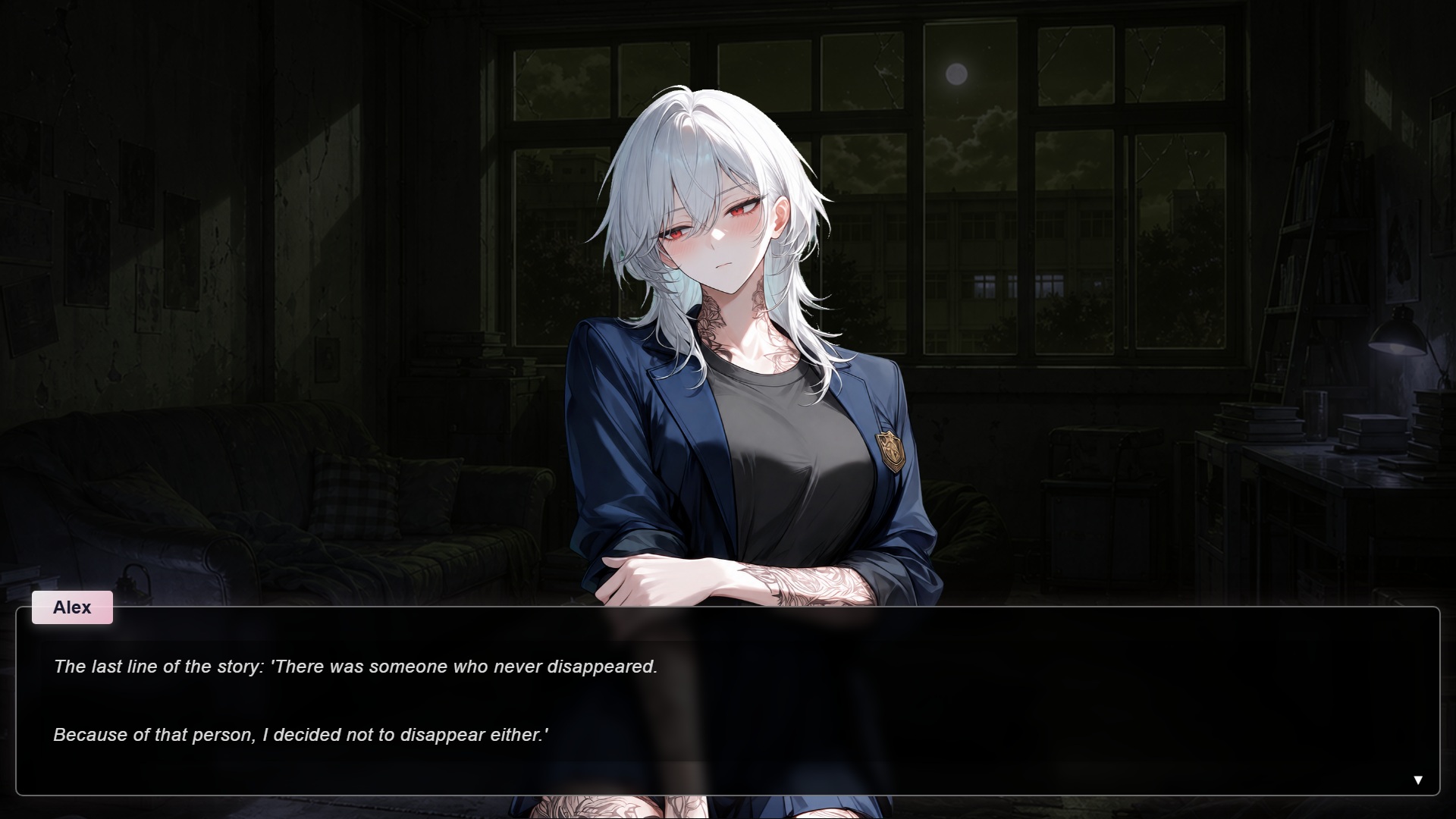 Cupid Yuna route CG with Yuna and the protagonist overlooking the city at night
